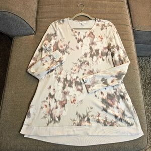 J. Jill Pure Jill Light Gray Watercolor Abstract Longline Casual Tunic Top XS